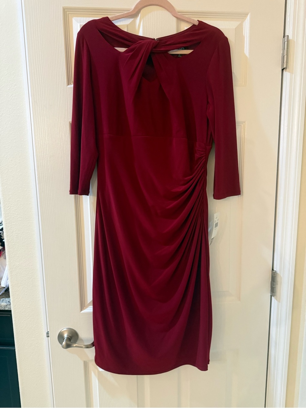 Xscape Burgundy Midi Dress with Twist Back